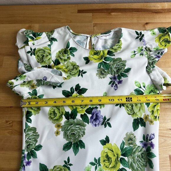 Amanda Uprichard Dress White Green Floral Size Small Fiori Mini Ruffle Sleeve - Picture 9 of 10
